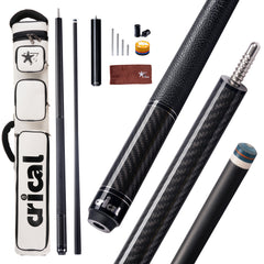 【VP PRO Taper】CRICAL Carbon Fiber Pool Cue Stick, Low Deflection Billiard Cue with Pro Taper Shaft, 58 Inch Cue with Cowhide Grip, 12.5mm Tip, 3/8x8 Joint, Adjustable Weight