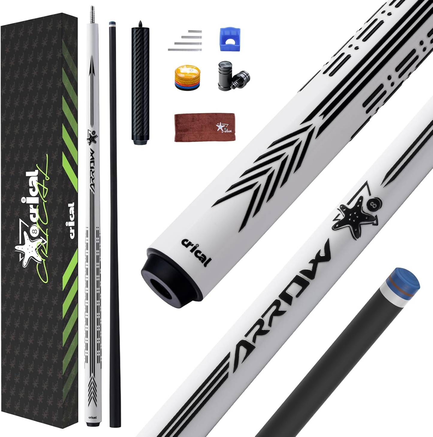 【CRICAL】CL-PD-SET Carbon Fiber Pool Cue Stick - 58" Low Deflection Professional Pool Cue with Pro Taper Shaft, 3D Wrapless Grip, 12.5mm Tip & 3/8x8 Joint Billiard Stick