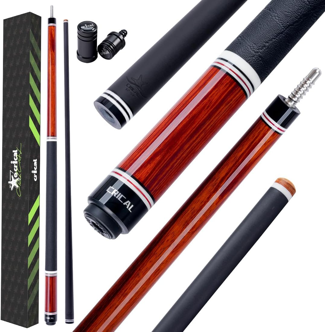 【CRICAL】 WR Series Low Deflection Carbon Fiber Pool Cue Stick – 58" 1/2 Split Billiard Cue with 12.5mm 6-Layer Tip,  Ebony/Pterocarpus Soyauxii Material, Pro Taper Carbon Fiber Shaft, 3/8x8 Stainless Steel Joint，Genuine Leather Grip for Professional Play