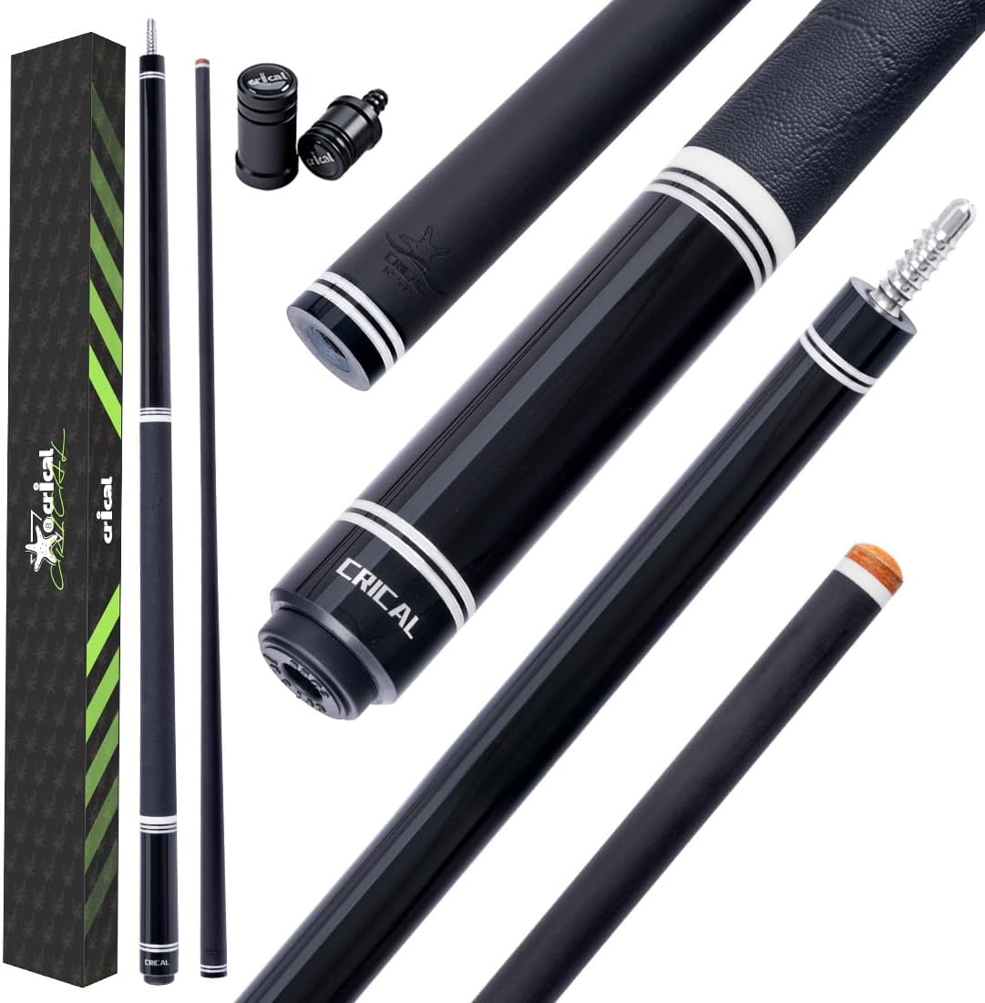 【CRICAL】 WR Series Low Deflection Carbon Fiber Pool Cue Stick – 58" 1/2 Split Billiard Cue with 12.5mm 6-Layer Tip,  Ebony/Pterocarpus Soyauxii Material, Pro Taper Carbon Fiber Shaft, 3/8x8 Stainless Steel Joint，Genuine Leather Grip for Professional Play