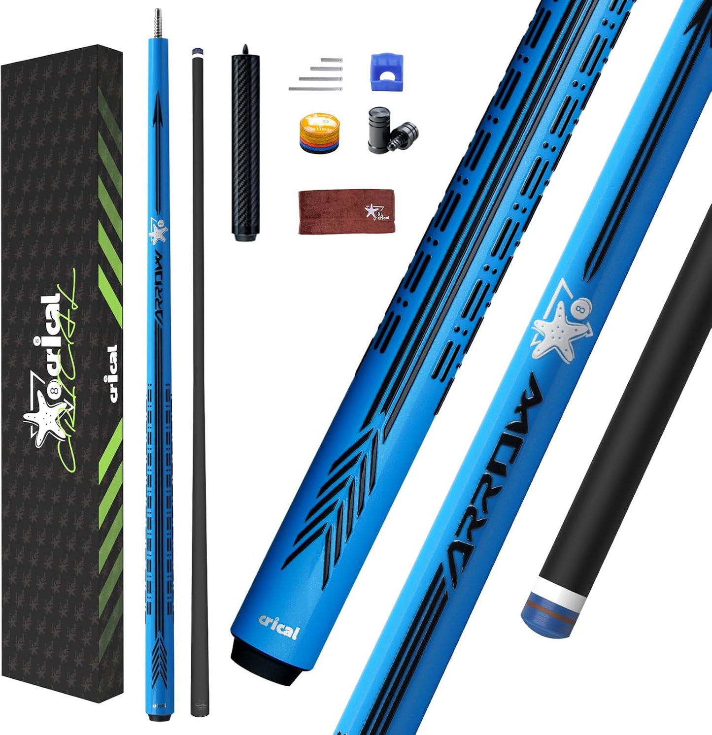 【CRICAL】CL-PD-SET Carbon Fiber Pool Cue Stick - 58" Low Deflection Professional Pool Cue with Pro Taper Shaft, 3D Wrapless Grip, 12.5mm Tip & 3/8x8 Joint Billiard Stick