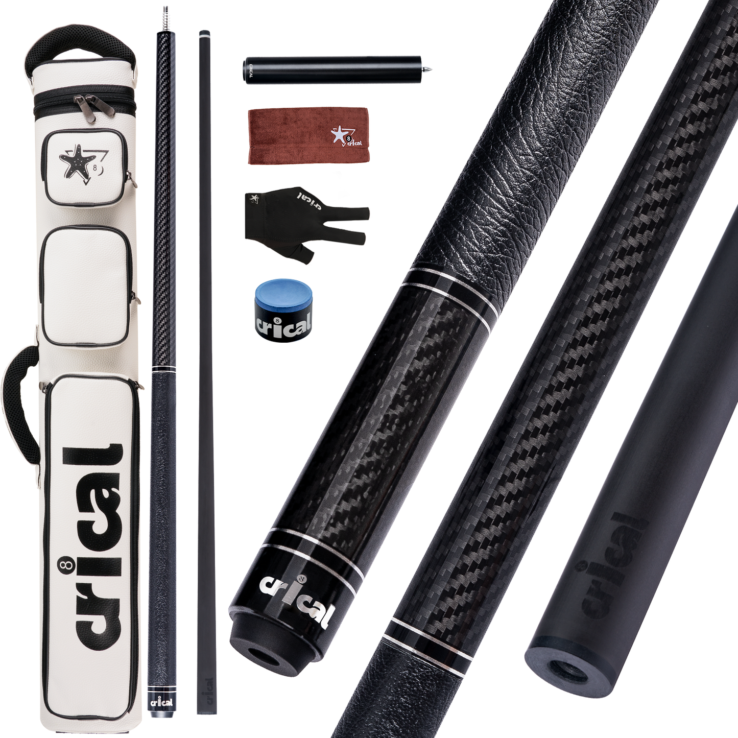 【CRICAL】VP-1 VP-2 Carbon Fiber Pool Cue Stick - 58" Professional Pool Cue with 12.5mm Tip & 3/8x8 Joint Billiard Stick