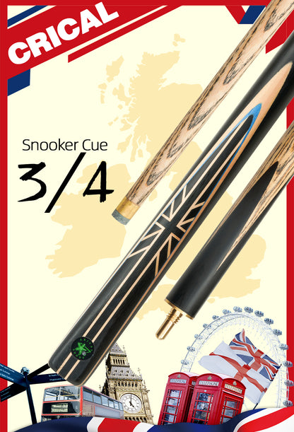 【CRICAL】3/4 Split Snooker Cues with 10-10.2mm Tip and Extension Cases for Professional Snooker Cue Stick(UnionJack)