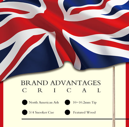 【CRICAL】3/4 Split Snooker Cues with 10-10.2mm Tip and Extension Cases for Professional Snooker Cue Stick(UnionJack)