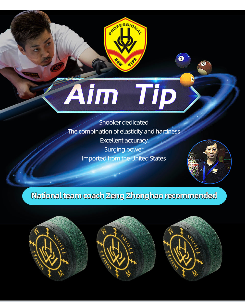 HOW Tip Aim Snooker Tip 11mm MH/M/H Pool Cue Tip
