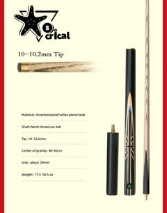 【CRICAL】3/4 分体式斯诺克球杆，带 10-10.2 毫米杆头和延长盒，适用于专业斯诺克球杆（UnionJack）
