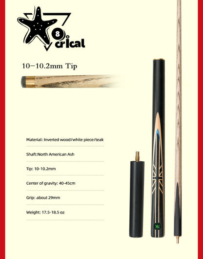 【CRICAL】3/4 Split Snooker Cues with 10-10.2mm Tip and Extension Cases for Professional Snooker Cue Stick(UnionJack)