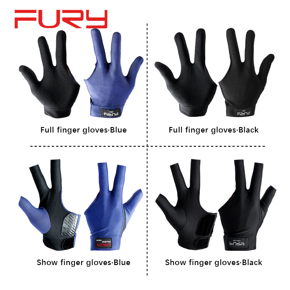 Original FURY Gloves Billiard Gloves Blue/Black Left/Right Non-slip Lycra Fabric Pool Gloves Snooker Glove Billiard Accessories