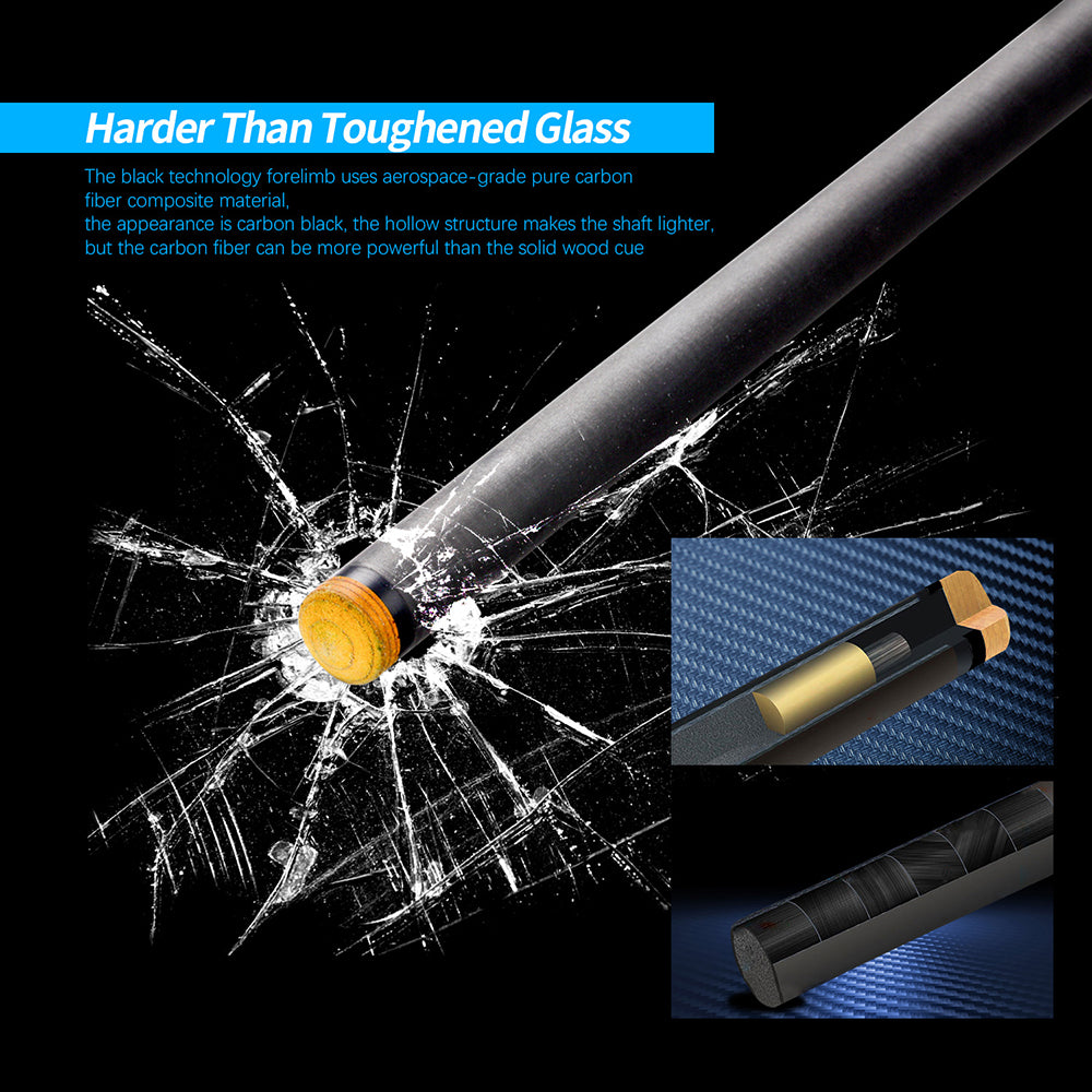 KONLLEN Billiard Carbon Fiber Pool Cue Stick 12.5mm Tip 3*8/11 Joint Pin Professional Taper Leather Grip Billar Kit with case