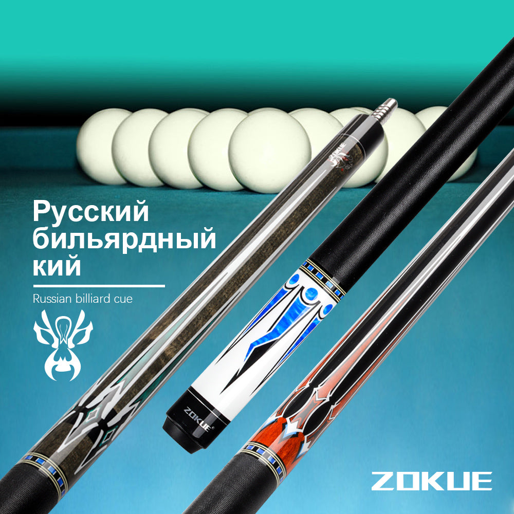 ZOKUE Russian Billiard Pool Cue 160cm 12.75mm Maple Shaft Weight Adjustable Lrish linen Grip Radial Kit Professional Play Cue