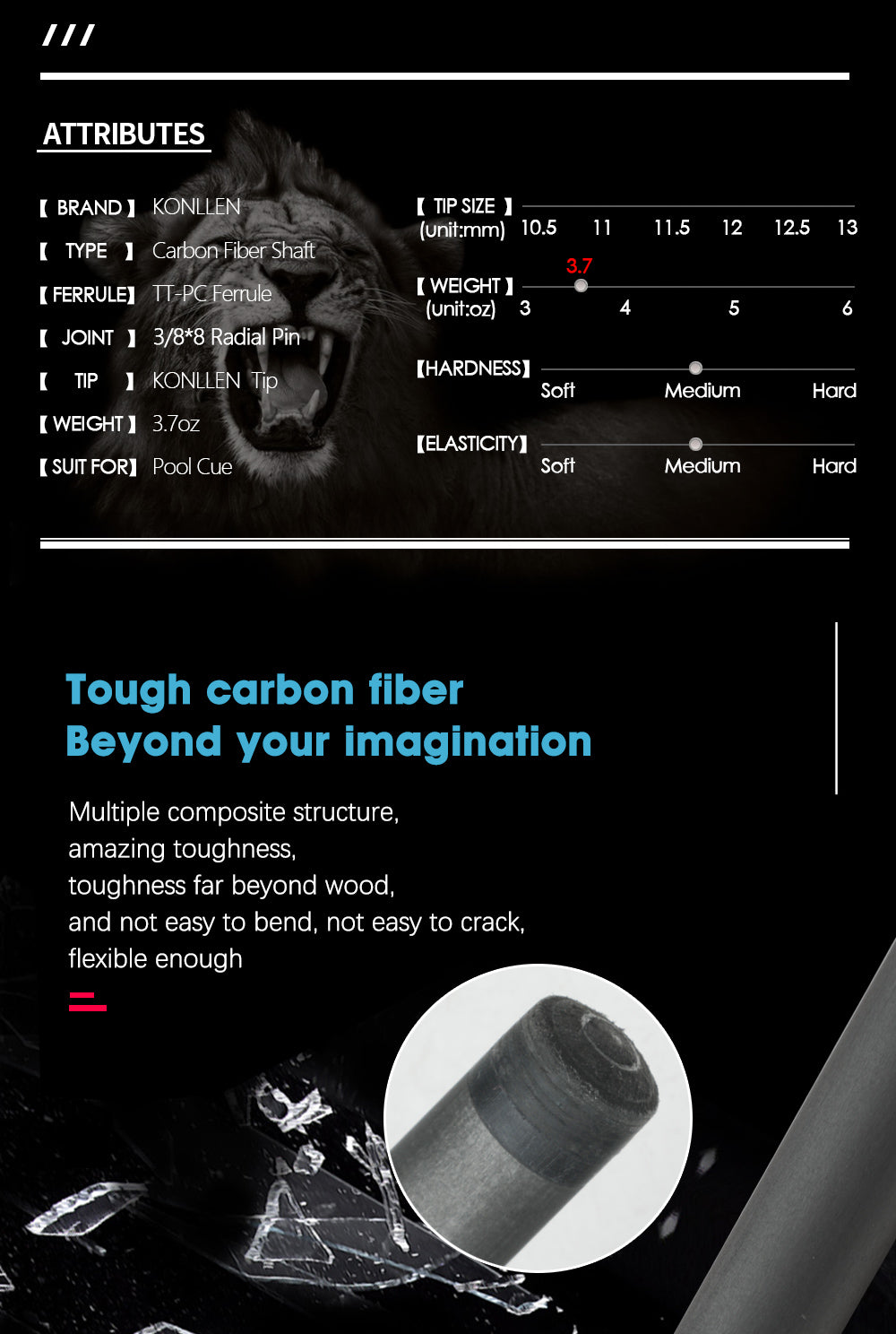 KONLLEN Carbon Shaft 11.75mm/12.75mm