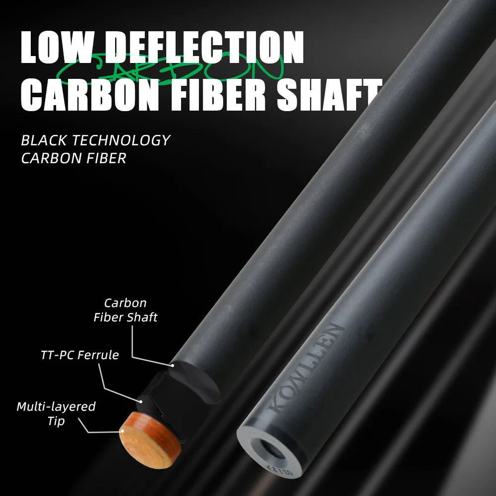 KONLLEN KL-AMG Billiards Carbon Fiber Pool Cue 12.5mm 3/8*8 Radial Pin Joint 1/2 Spilt Stick Carbon Cue Pool Stick Leather Grip