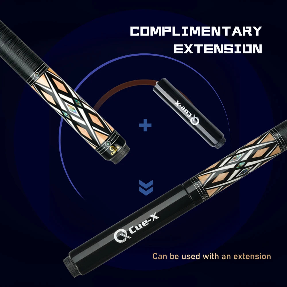 CUE-X HQ-07F Carbon Fiber Technology 1/2 Billiard Pool Cue Stick 12.5mm 3/8*8 Radial Pin Joint Low Deflection Carbon Cue Kit