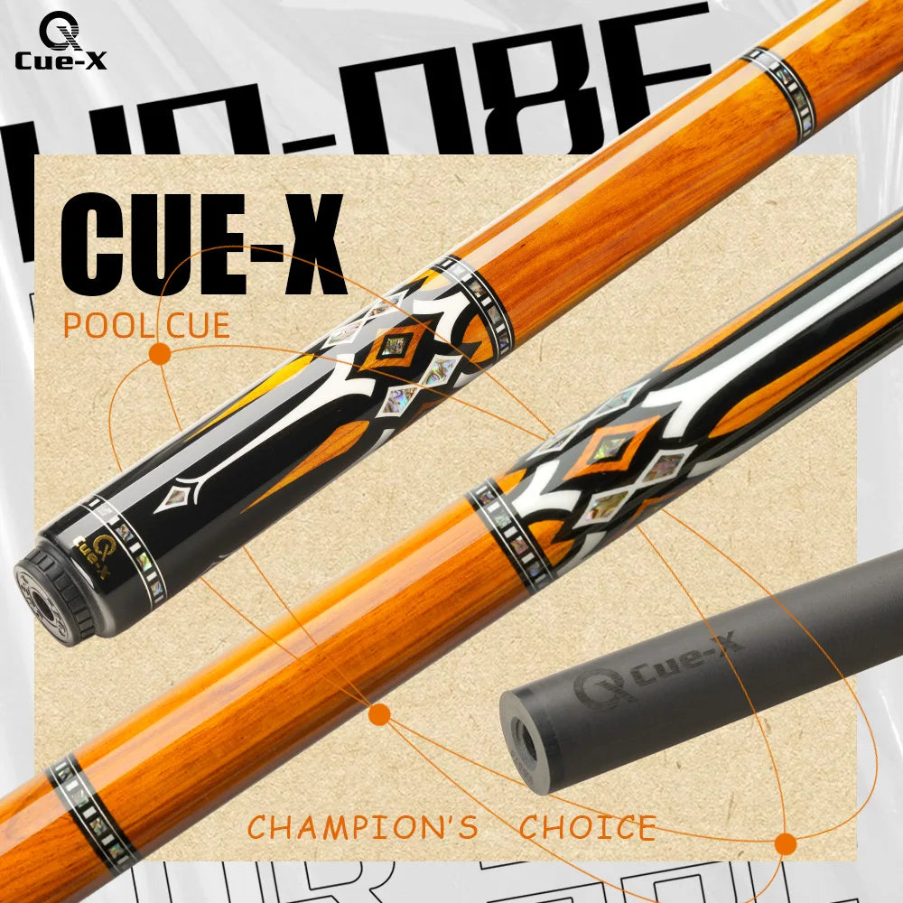 CUE-X HQ-08F Billiard 1/2 Pool Cue Stick 12.5mm Tip Size Low Deflection Carbon Fiber Shaft Hand inlay Butt Gift Pool Cue Case
