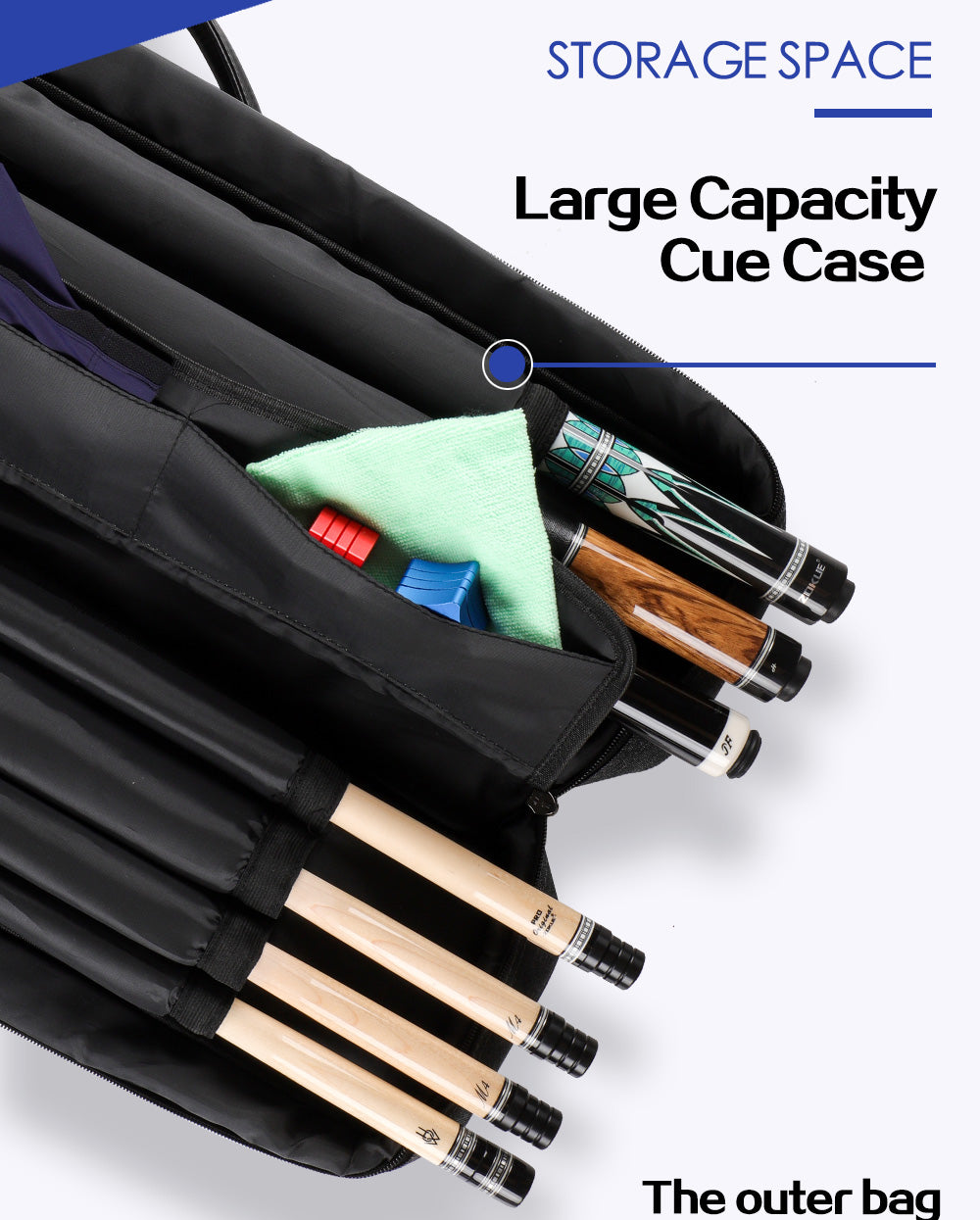 KONLLEN Billiard 7 Holes Cue Case 3 Butts 4 Shafts 86x16x8cm Gray Oxford Canvas Bag Carry Sturdy Wear-resistant Case